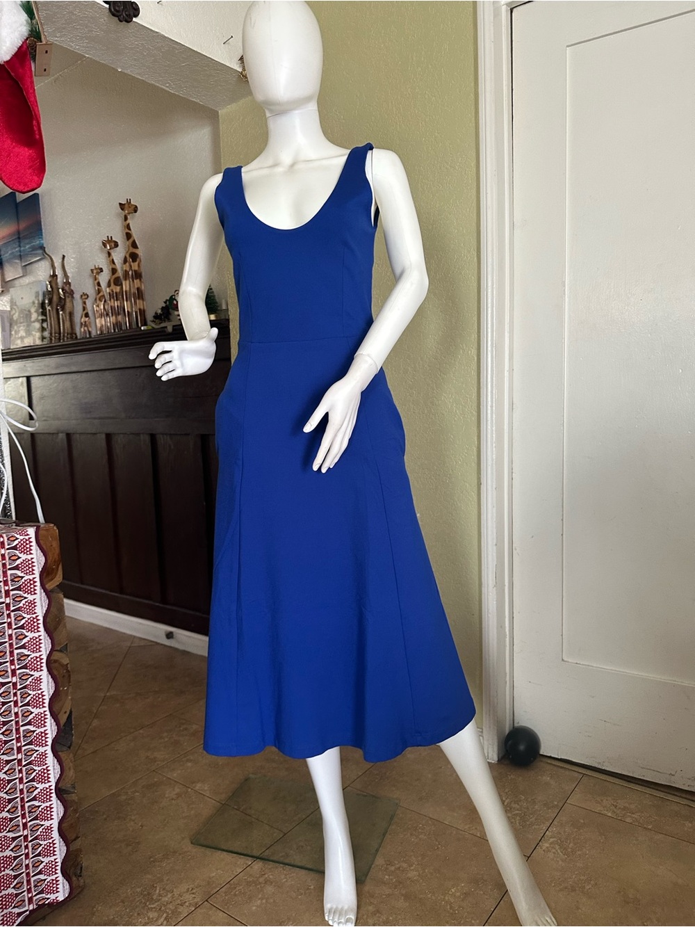 Scoop Neck Midi Dress in Cobalt Blue